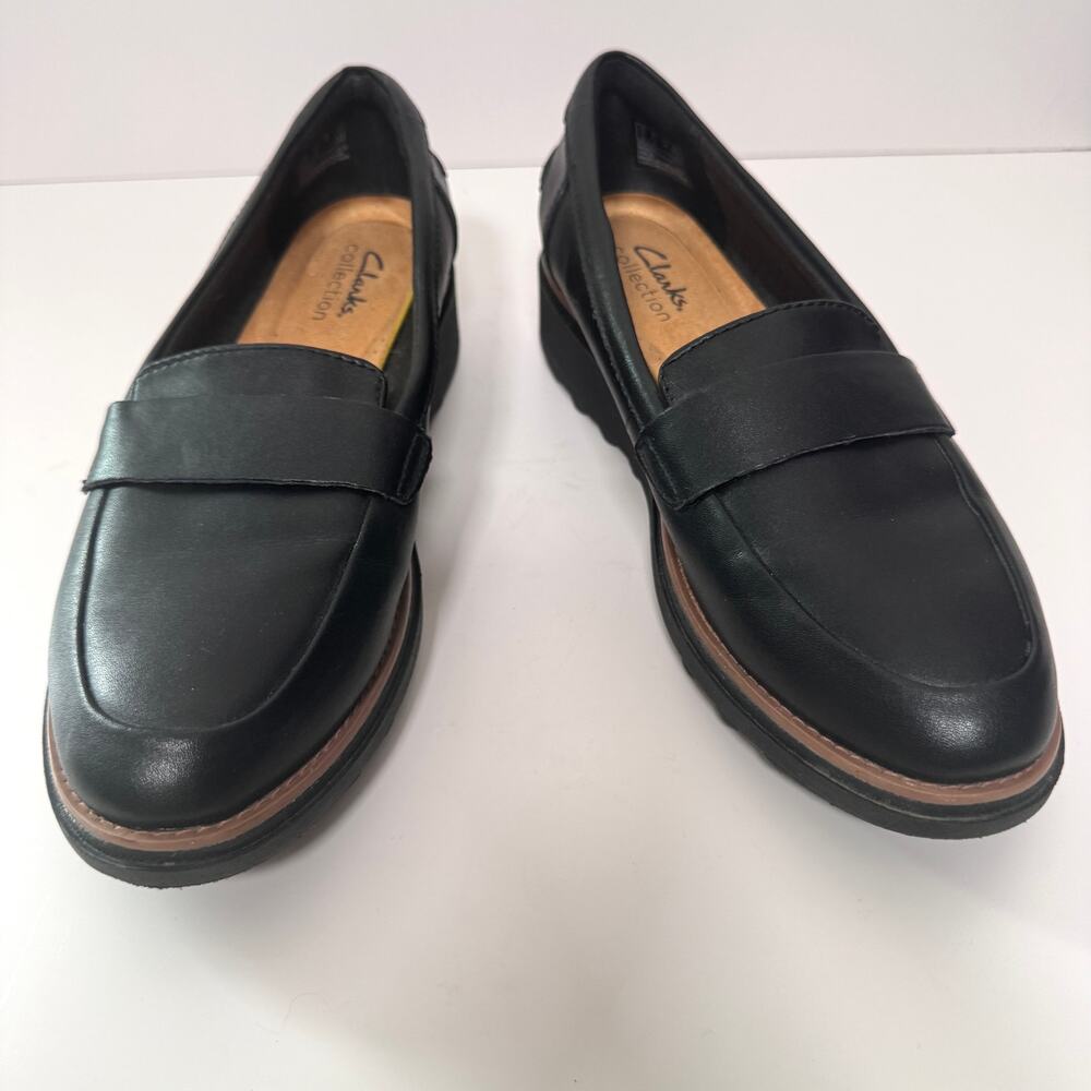 Clarks Womens Sharon Gracie Slip On Loafer Shoes Size 7.5 Leather Classic Black